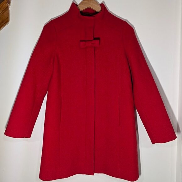 Crewcuts Other - J.Crew Crewcuts Girls 12 Red Wool Blend Bow Pea Coat Zip Closure Satin Lined